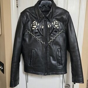 Vintage Leather Gallery Rose Motorcycle Jacket Women's Large Liner